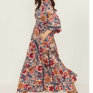 NWT Free People Printed Dixie Maxi Dress in the Vintage Indigo Combo colorway